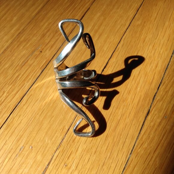 Large Vintage Fork Ring Silver Tone Twisted Avant Garde Design Thick Men Jewelry - Picture 9 of 16